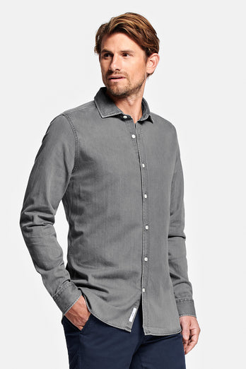 Miles * The Denim Shirt mid grey men's denim shirt | MR MARVIS